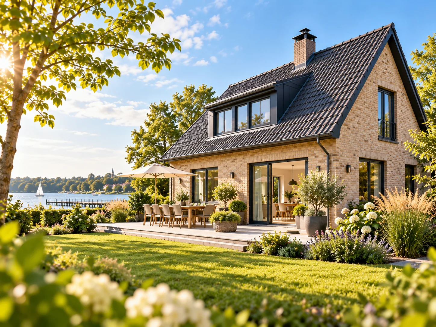 Ansicht eines Hauses mit Garten